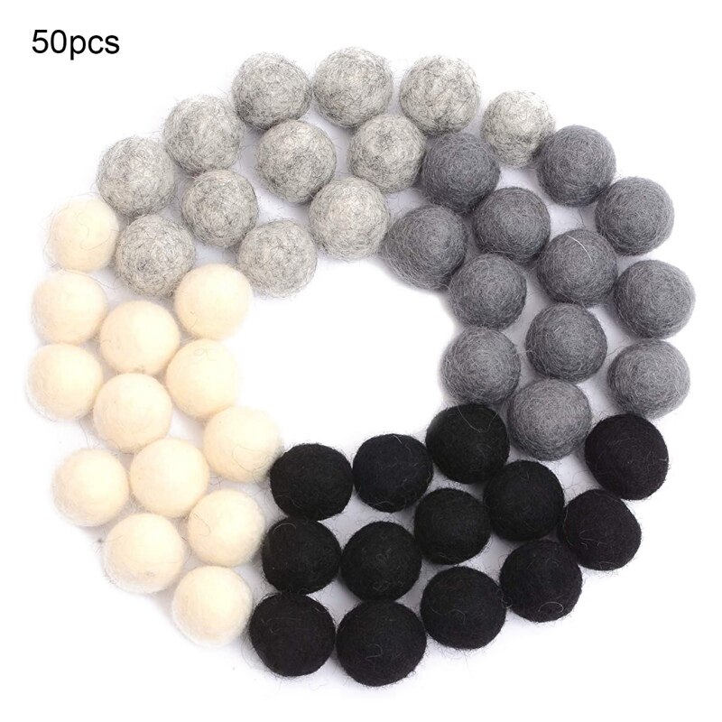 Felt Pom Poms, Wool Felt Balls (50 Pieces) 2 Centimeters - 0.8 Inch,  Handmade Felted Monochrome Colors (Coconut, Stone, Smoke, and Black) - Bulk  Small Puff for Felting and Garland 